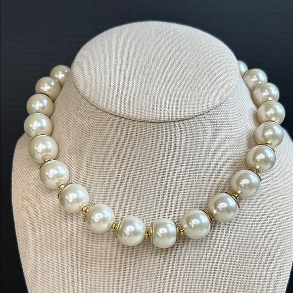 Monet Jewelry - Monet Glass Pearl Necklace with Gold Accents